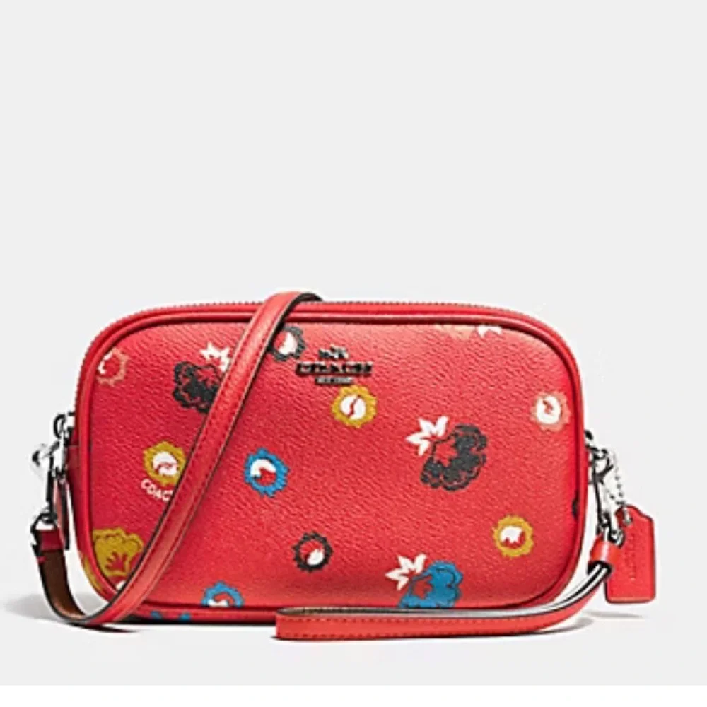 Coach Pebbled Leather Small Crossbody Pouch Wristlet Bag Purse - Wildflower